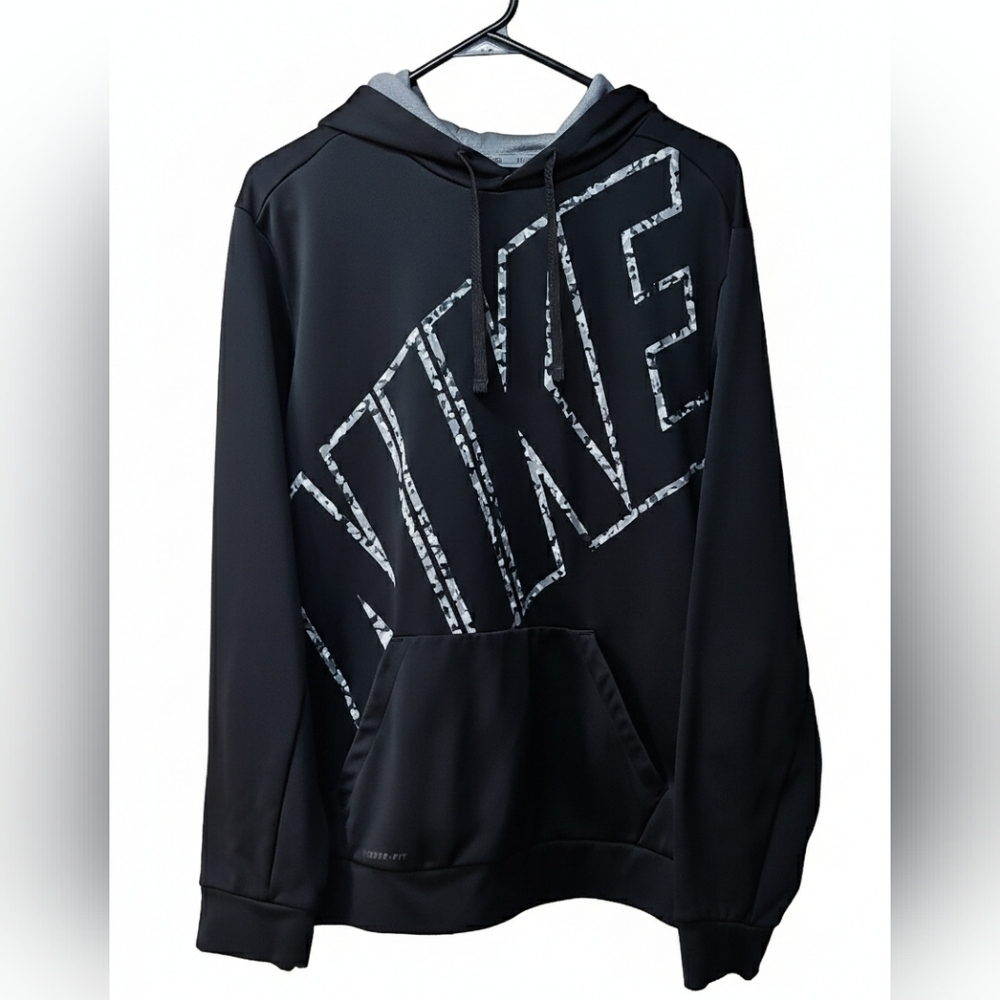 Nike Black Large Logo Therma-Fit Hoodie Pull-Over Sz Med Mens